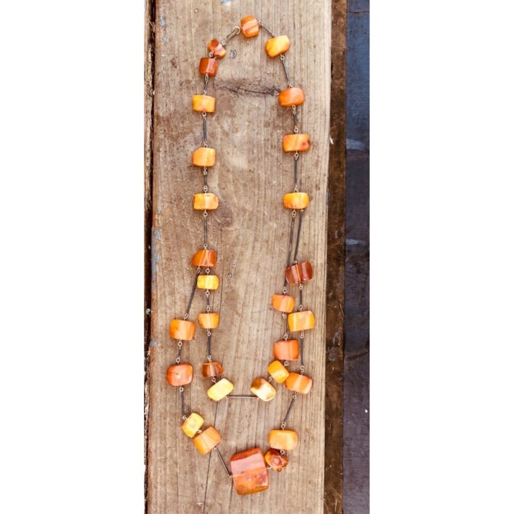 Vintage Met Scandinavian Sterling Silver Natural Honey & Egg Yolk Amber Necklace